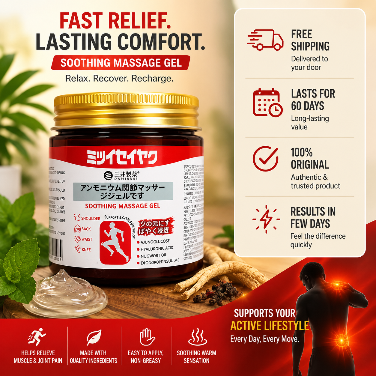 Japanese Instant Pain Relief Soothing Massage Gel
